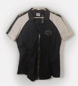 Harley Davidson Lace Accent Wing Zip-Up Collar V-Neck Shirt SZ L Womens (Read) - Picture 1 of 10