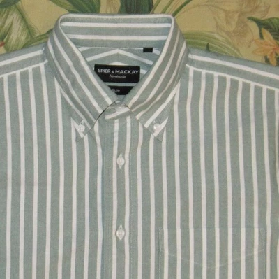 SPIER & MACKAY Green White Striped Long Sleeve Button Down Shirt Slim 16 - 35 - Image 1 of 3