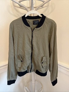 LOVE TREE Größe S Damen Leinenmischung durchgehender Reißverschluss Tasche Baseball Kragen Jacke - Bild 1 von 9