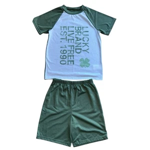 Lucky Brand Boys Pajamas 2 Piece Set T-shirt And Shorts Size Small 7/8 Green - Picture 1 of 4