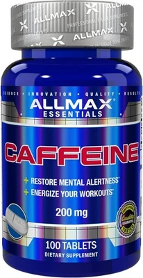 ALLMAX Essentials Nutrition Cafeína 200 mg 100 pestañas Entrenamiento Energético Exp 10/2026 Foto 1 de 4