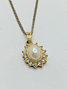 Vintage 18k Gold gefüllt Anhänger Halskette Kunstperlen funkelnd 18" Kette J4 P958 - Bild 1 von 11