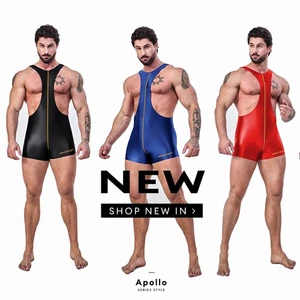 AMORESY Men Glossy Satin Suspender Tracksuit Quick-dry Cycling Fitness Leotards - Picture 1 of 39