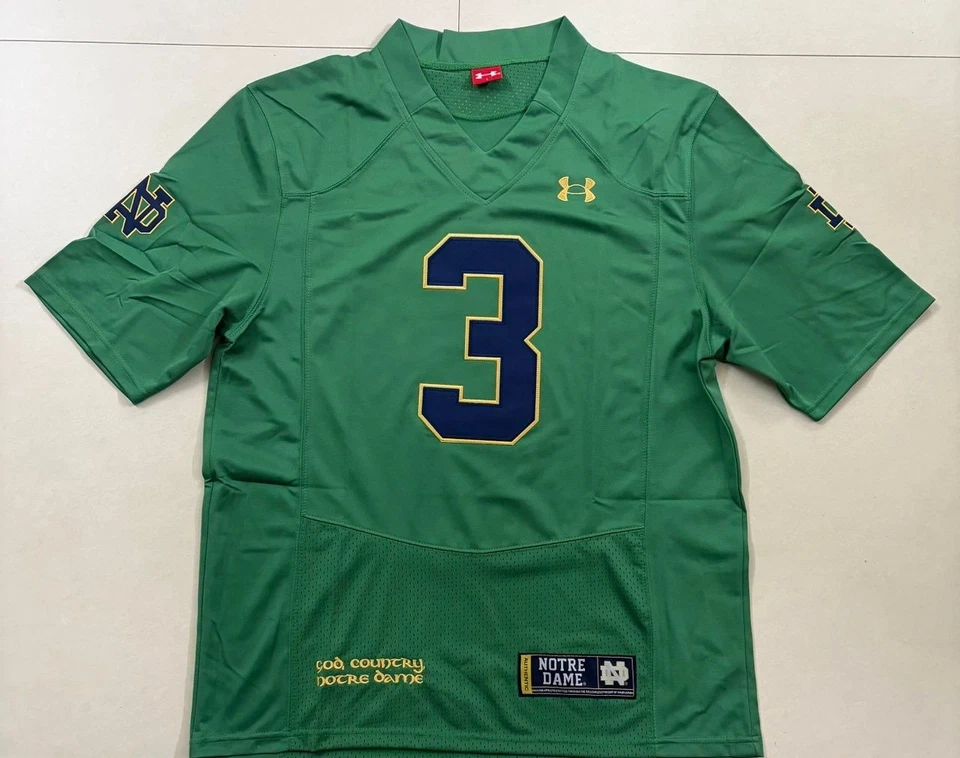 Camiseta de futebol verde costurada Notre Dame Joe Montana nova com etiquetas - Imagem 1 de 2