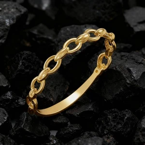 14k Solid Gold Heart Link Chain Ring Dainty Minimalist Band - Picture 1 of 3