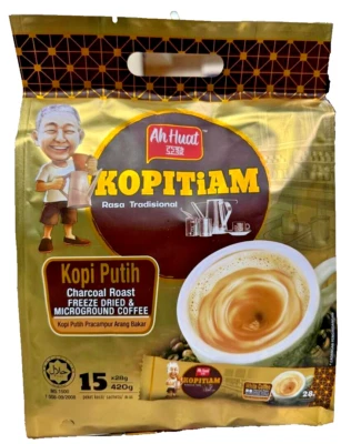 Ah Huat Micromolido y Liofilizado Café Blanco Carbón Tostado 28gx15s - 2 Paquetes Foto 1 de 4