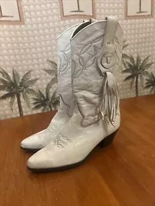 Vintage Laredo Leder Quaste weiß Western Cowgirl Rodeo Stiefel Damengröße 6 M - Bild 1 von 22