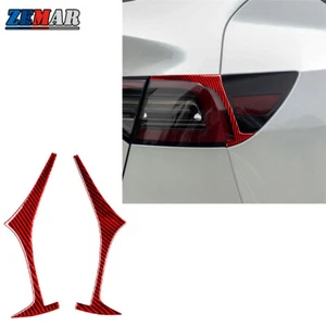 2x Red Carbon Fiber Rear Taillight Lamp Cover Trim For Tesla Model 3 Y 2017-2022 - Foto 1 di 11