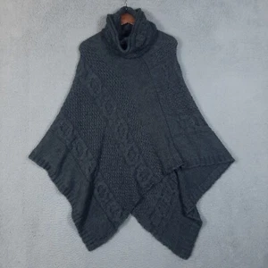 Cocogio Poncho Women OS Grey Cable Knit Mohair Wool Blend MockNeck Coverup Italy - Picture 1 of 10