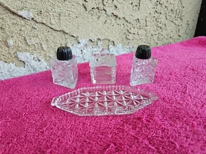 Crystal Salt & Pepper Shakers With Sugar Bowl Spoon & Tray Made In Japan Vintage - Picture 1 of 9