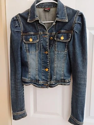 ANGEL JEANS Dark Wash Blue Stretch Body Hug Denim Jacket S Made in USA - Image 1 of 4