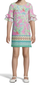 NWT Pappagallo Girl’s Pink Green Floral Double Ruffle 1/2 Sleeves Dress L(10-12) - Picture 1 of 14