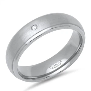 NEW Diamond set 6mm Titanium Satin Band Ring Size V Jewellery - Picture 1 of 1