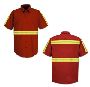 Red Kap Enhanced Visibility Hi Vis Reflective Safety Work Towing Uniform Shirts - Picture 1 of 28