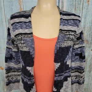 Sonoma Cardigan Sweater Womens Small 3/4 Sleeve Open Front Ikat Multicolor Aztec - Picture 1 of 9