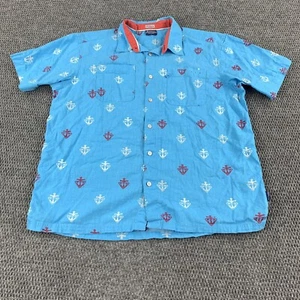 Columbia PFG Men's Harborside Large Blue Linen Blend Short Sleeve Shirt Anchors - Picture 1 of 8