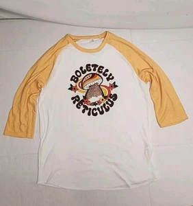 Mushroom Boletely Reticulus baseball 3/4 sleeve tee T-SHIRT L - Picture 1 of 7