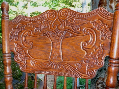5 CARVED OAK WOOD CHAIRBACKS ONLY Rustic carving Oak tree / oak leaves / acorns Cover