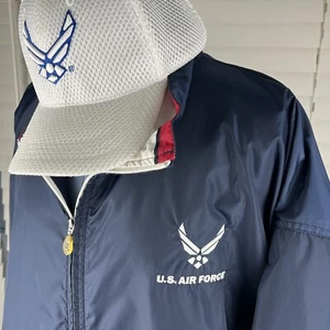 United States Air Force 1/4 Zip Windbreaker Sz Large + Adjustable Hat Mesh White - Picture 1 of 24