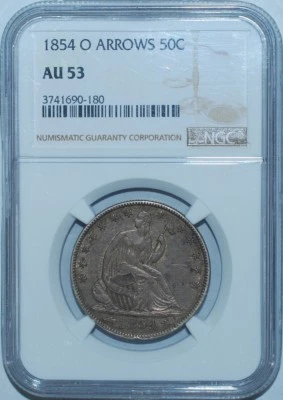 1854 O NGC AU53 Seated Liberty Half Dollar With Arrows - Image 1 of 2