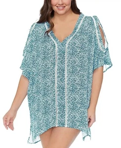 Raisins Curve Women's Blue Trendy Tranquilo Print Swim Cover-Up Dress Size 1X - Picture 1 of 5