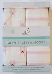 Aden Anais Pink & White Flannel Muslin Swaddles Baby Blankets Girls Bunny Rabbit - Picture 1 of 2