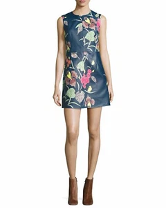 DIANE VON FURSTENBERG Lederkleid Indigo Blumenmuster Größe: Medium - Neu mit Etikett - Bild 1 von 7