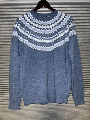 NEW MENS PETER MILLAR L/S BRUNHALL FAIR ISLE CREW PULLOVER SWEATER,MEDIUM,INDIGO - Image 1 of 4