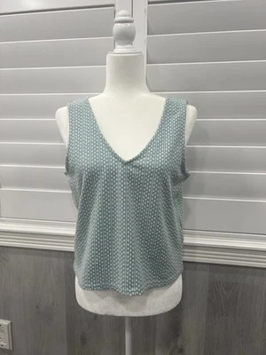 Madewell Women’s Small Boxy Cropped Textured Knit V Neck Tank Top Green White - Image 1 of 4