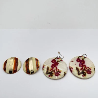 Vintage 80s Clip On Earrings Lot Floral Dangle Round Statement Jewelry Set - Image 1 of 4