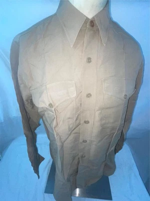 复古 60S 男式 16 LRG TAN GABARDINE 羊毛长袖军事海军服衬衫 — 第 1/4 张图片