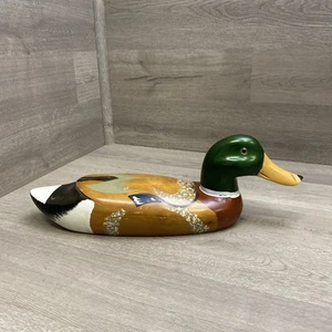 Wooden Duck Decoy Hand Painted Solid Wood Drake Vintage Rustic 14” - Picture 1 of 20