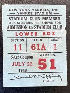 ¡GRAN TALÓN DE BOLETO! 22/07/48 Yankees/Indios-Dimaggio HR #285/CARTERA PAIGE 6ª GM - Imagen 1 de 2