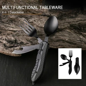 4 In 1 Multifunctional Camping Utensils Foldable Cutlery Combination Tableware - Picture 1 of 3