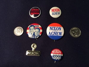 Nixon Agnew Lodge Vintage Political Pins Badges X 6 Original 1960-72 US Politics - Picture 1 of 5
