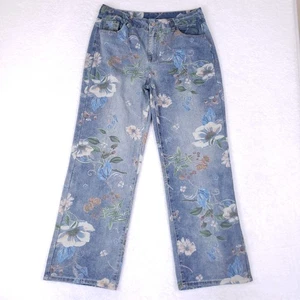 Damen Floral Denim Jeans 32x30 Straight Leg Blau Baumwollmischung Boho Cottagecore - Bild 1 von 8