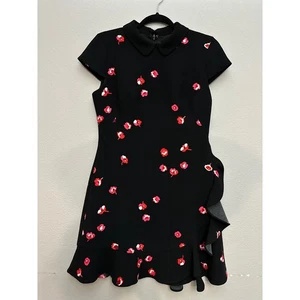 Kate Spade schwarz Blumen Flügelärmel Peter Pan Kragen Rüschen Kleid Größe 4 - Bild 1 von 5