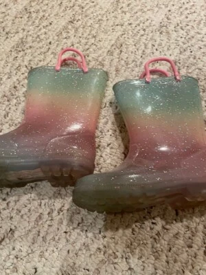 Lot of 2 Pink Girl’s  Glitter Rain Boots & sneakers play shoes Size 10 - Image 1 of 4