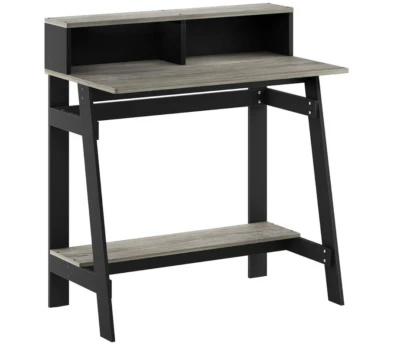 Escritorio de Computadora Marco A Funcional Laptop Monitor Estante Negro Roble Gris Acabado Madera Foto 1 de 4