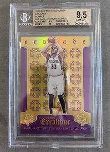 KARL ANTHONY TOWNS 15-16 EXCALIBUR CRUSADE PURPLE PRIZM ROOKIE RC 33/60 BGS 9.5
