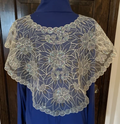 Vtg Elegant Beaded Shawl Shawl Capelet Pearl Art Deco 60s Off-white Sequins Mint - Image 1 of 4