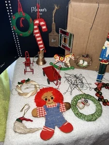 Vintage Christmas Ornaments LOT-Wooden Metal Ceramic Handmade Yarn Personal MCM - Picture 1 of 17