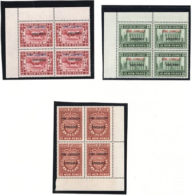 GB JERSEY Revenue Stamp SPECIMEN Margin Corner BLOCKS{3} *JURE-JUSTICIER* MAL534 - Image 1 of 4
