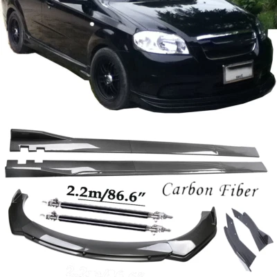 Carbon Fiber Front Bumper Lip Spoiler 86.6" Side Skirt Kit For Chevrolet Aveo - Image 1 of 4