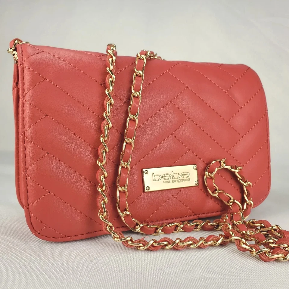 Bebe Sophia Crossbody Quilted Handbag Chain Strap Purse Shoulder Cherry Red  - Image 1 of 4