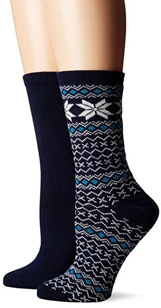 HUE UI6088 Navy Fairisle Tipped Boot Sock 2-Pk - MSRP $14 - Image 1 of 1