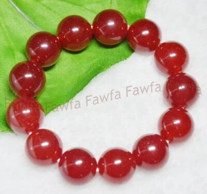 Fine Huge 16mm Natural Red Jade Gemstone Ball Round Beads Elastic Bracelet 7.5'' - Picture 1 of 3