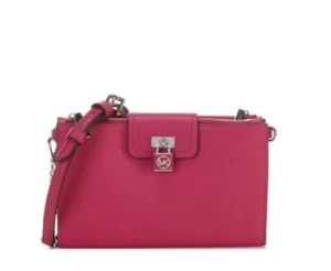 NWT Michael Kors Ruby Double Zip Silver Hardware Crossbody Bag - Deep Fuchsia - Picture 1 of 6