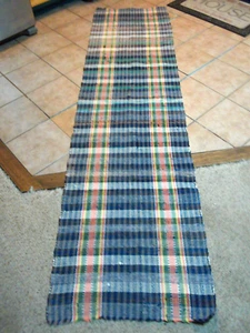 Fine Vintage Farm House Red Yellow & Blue Rag Rug Runner 102" x 26" With Fringe - Picture 1 of 7