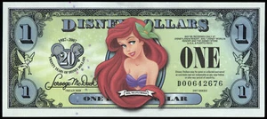 2007 Series D Ariel One Disney Dollar Bill - Mint - Never Circulated - Picture 1 of 4